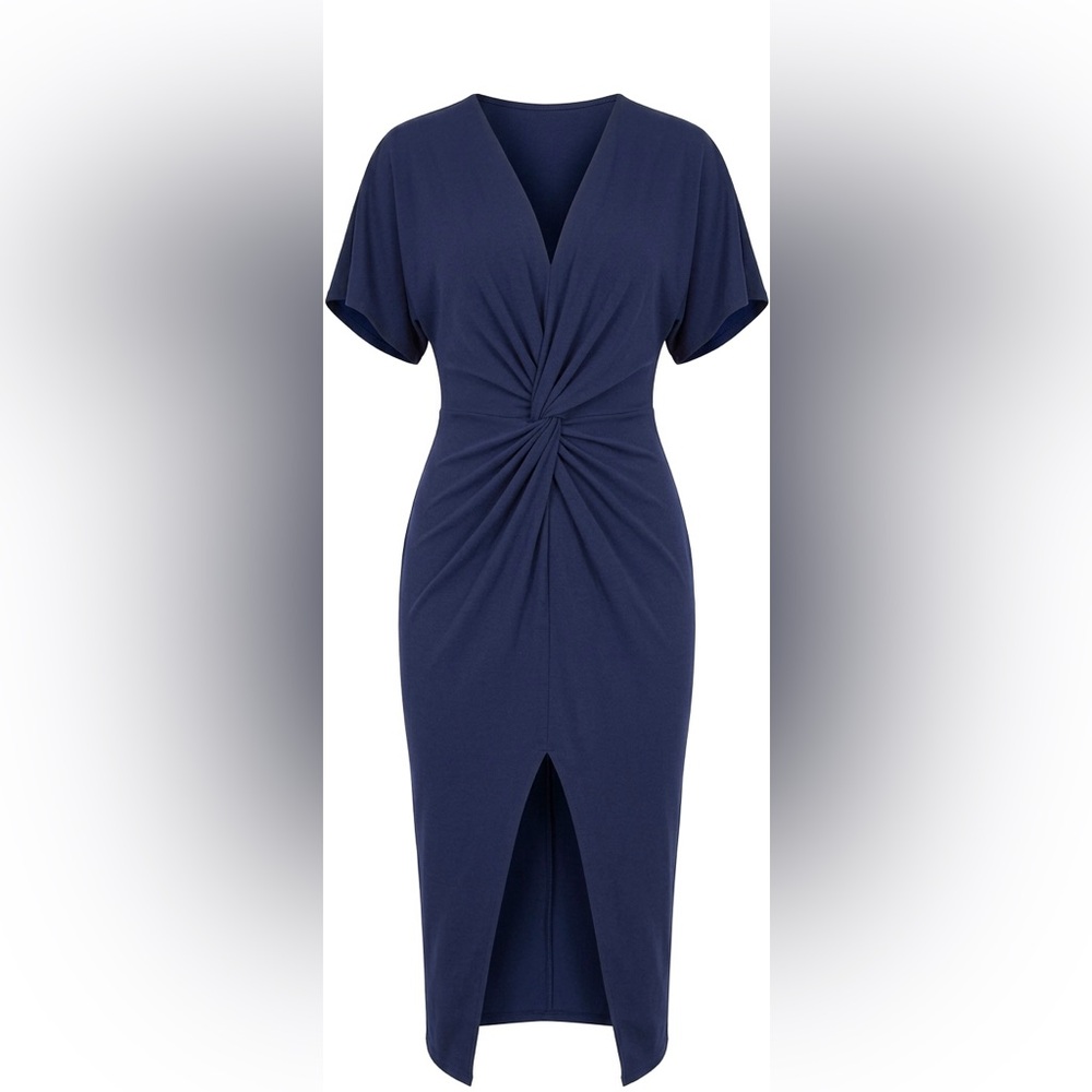 Fashion Nova Navy Knot-Front Midi Dress